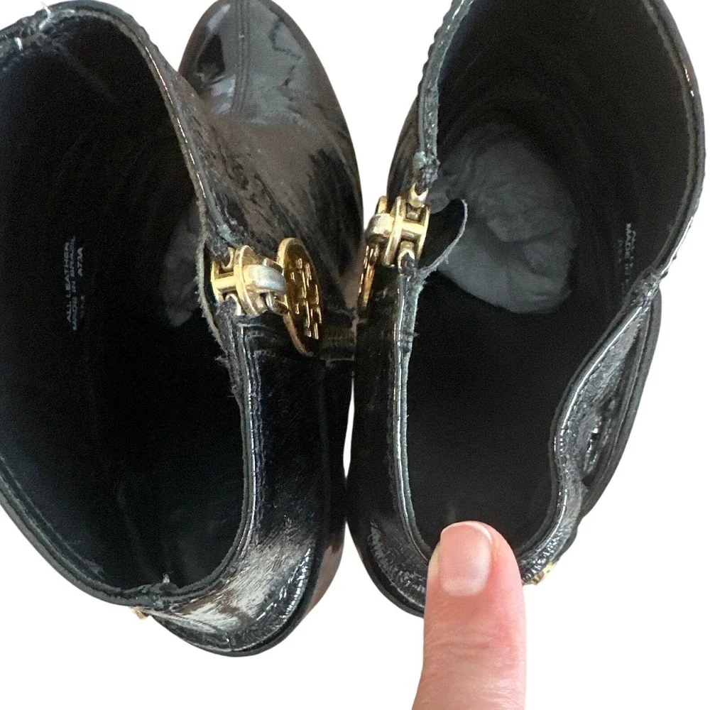 Tory Burch Whitney Booties Black Patent Leather Logo Platform Size 8